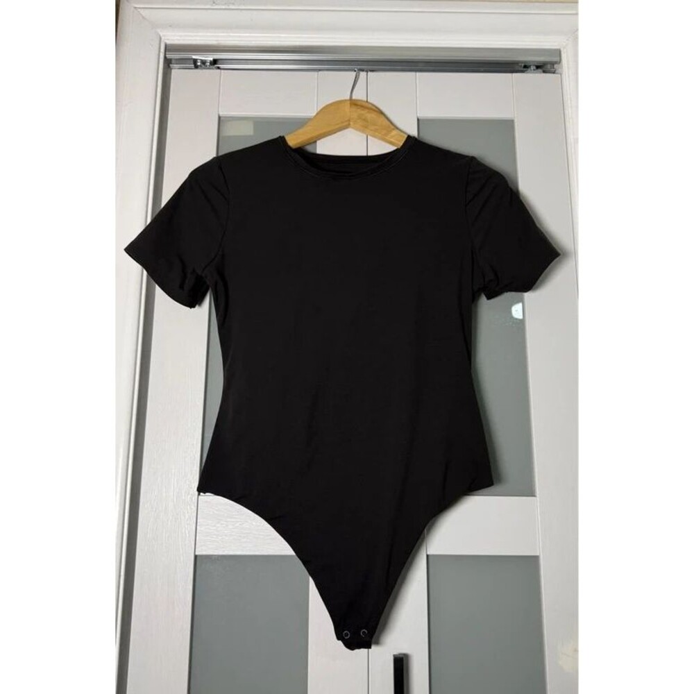 Quince Second Skin T-Shirt Bodysuit Black Size L Crew Neck